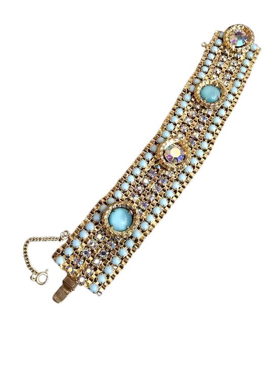 Vintage Signed Alice Caviness Glass & Rhinestone Bracelet (A9485) - Picture 1 of 9